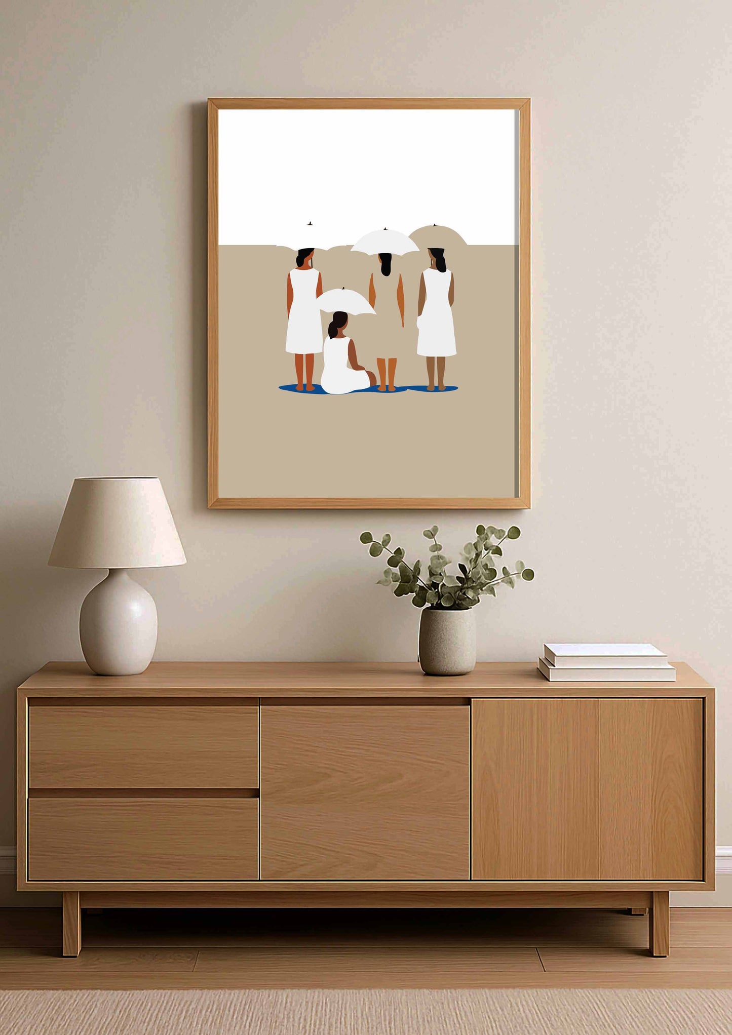 Illustration décorative ambiance zen dans les tons beige et blanc