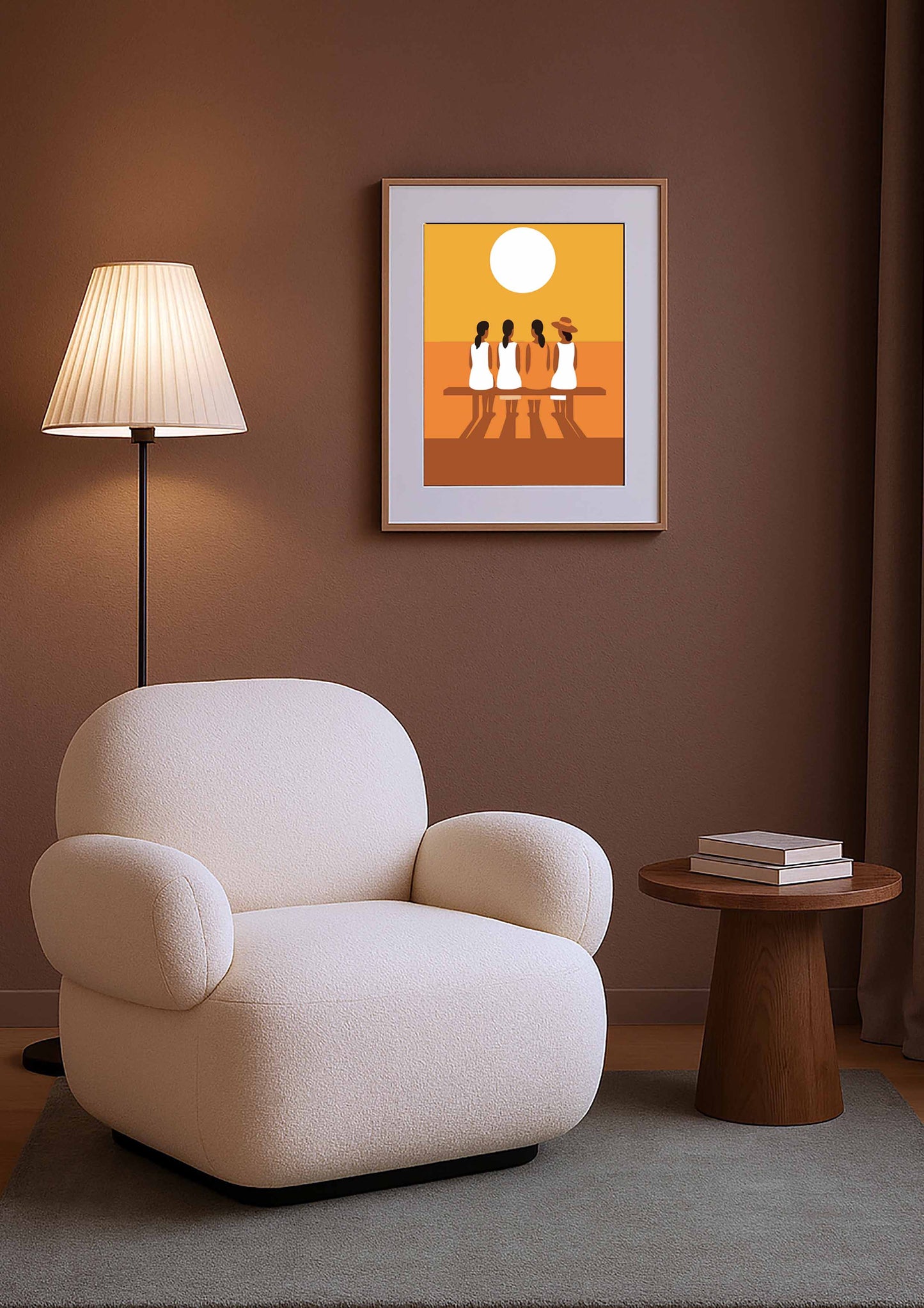 Décoration cocooning avec illustration silhouettes de femmes face au soleil
