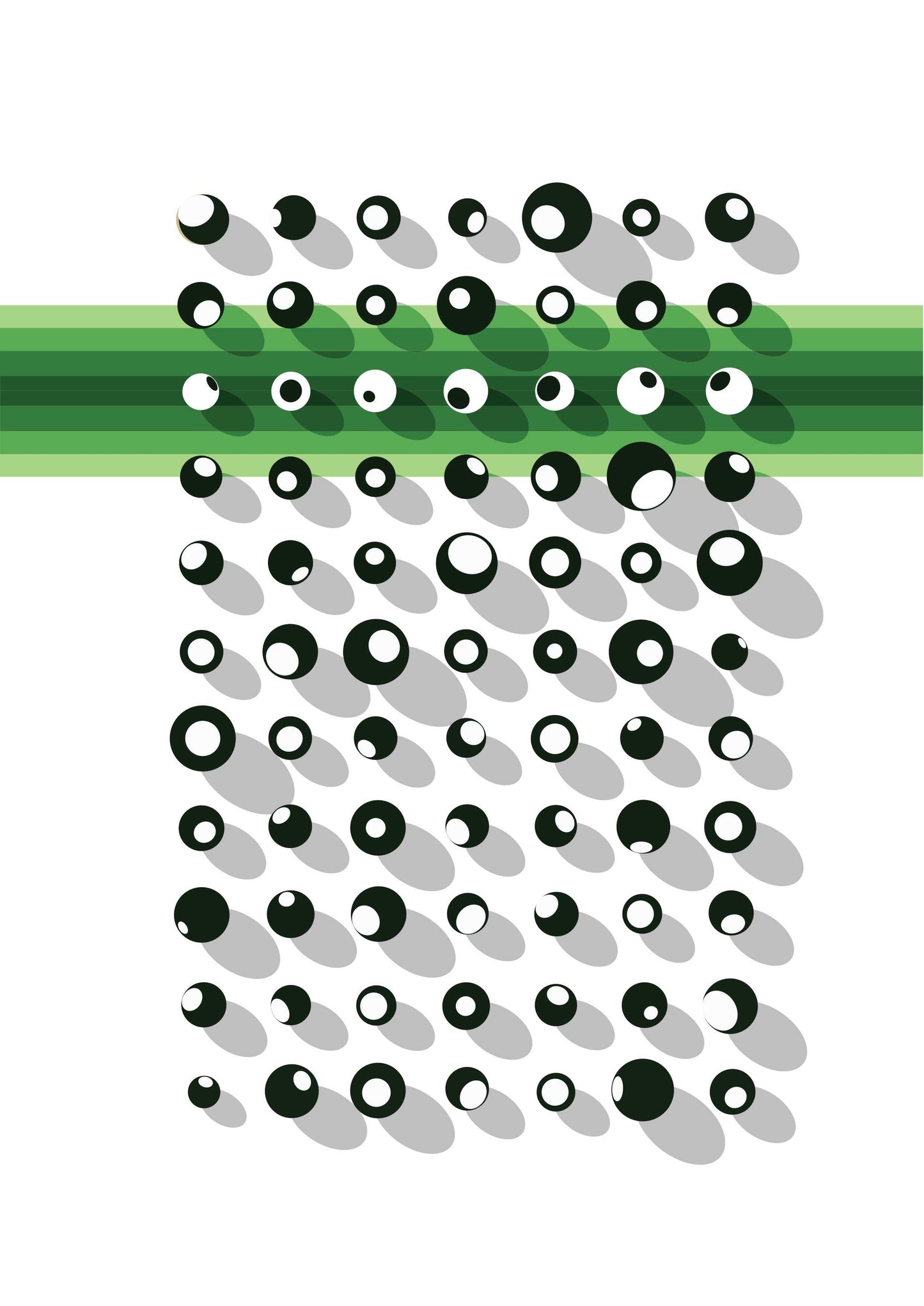 Affiche sphères noires et blanches sur bandeau aux nuances de vert