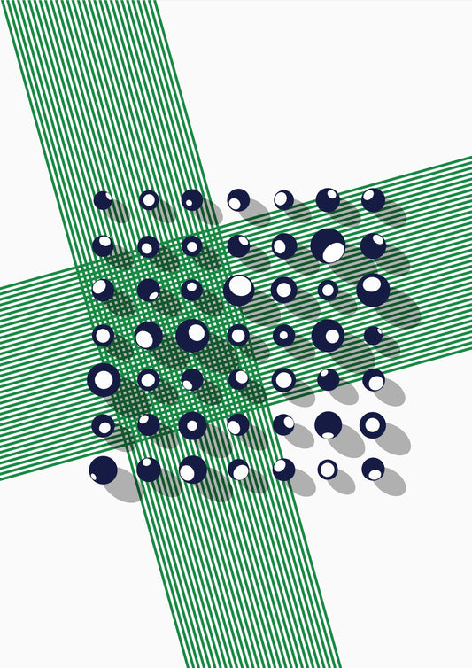 affiche moderne lignes vertes et sphères bleues