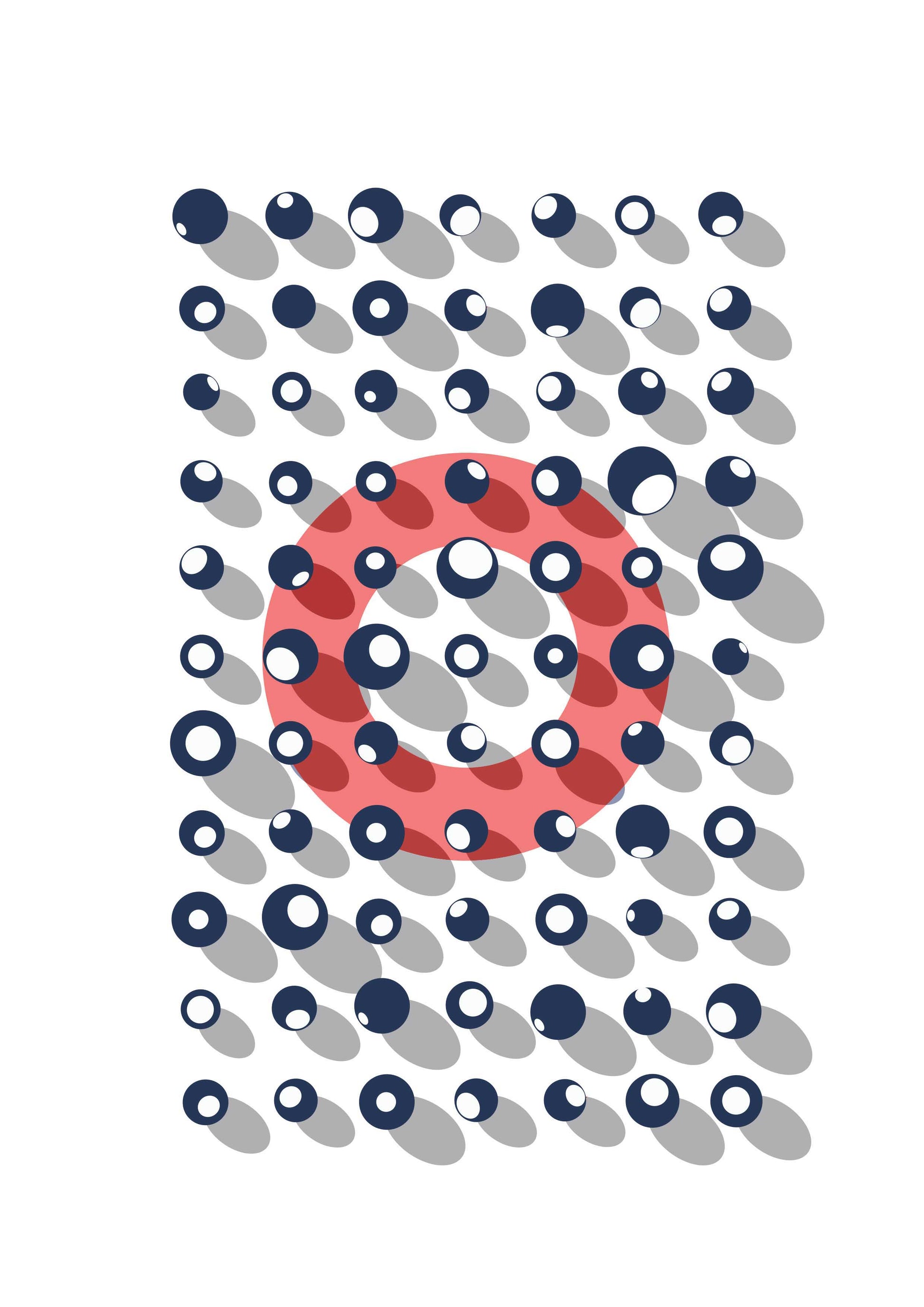 Poster graphique  : sphères, ombres et anneau rouge