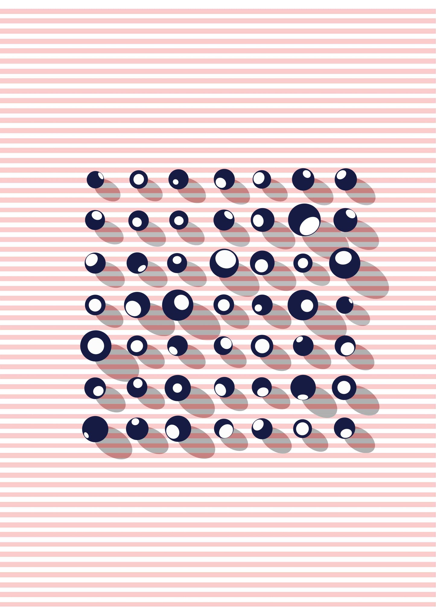 Poster aux rayures rose poudré et sphères bleu nuit