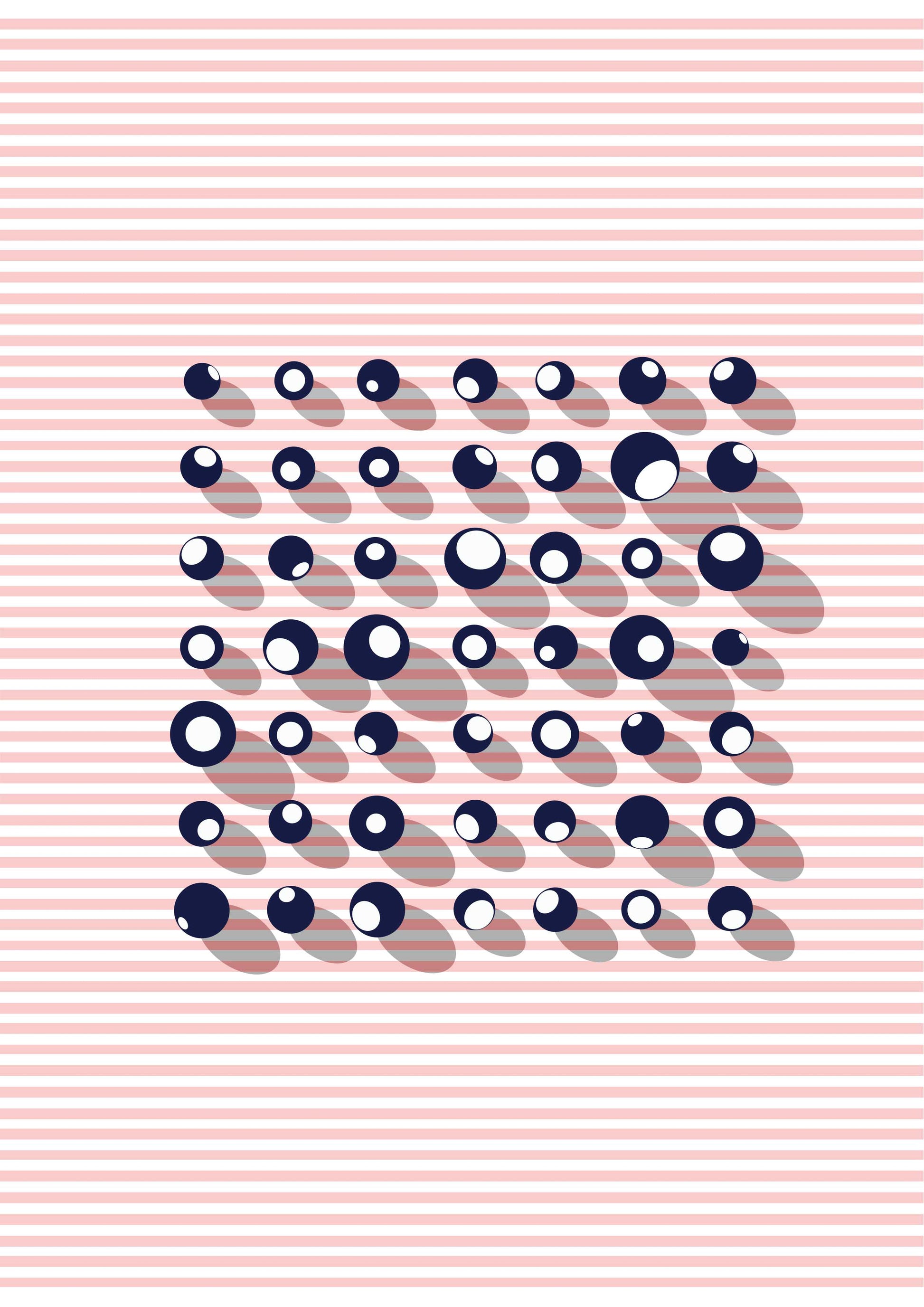 Poster aux rayures rose poudré et sphères bleu nuit