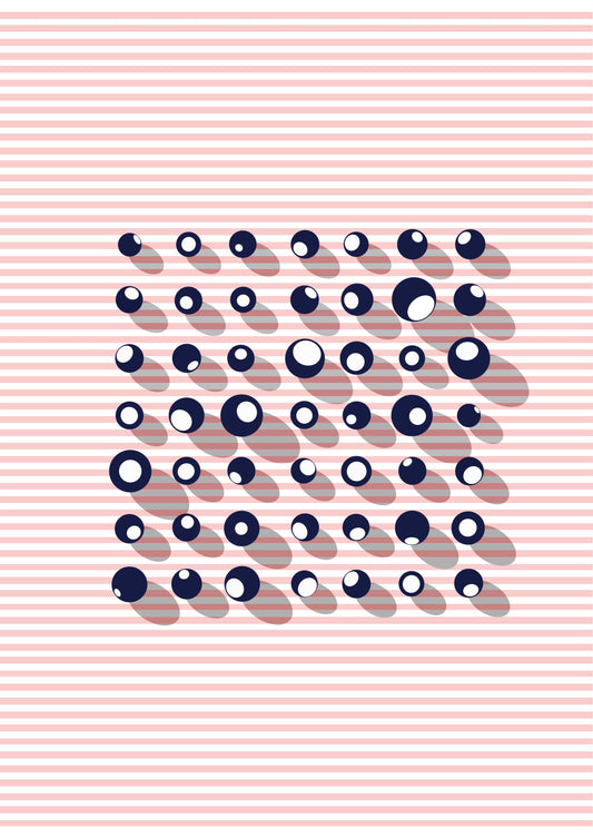 Poster aux rayures rose poudré et sphères bleu nuit