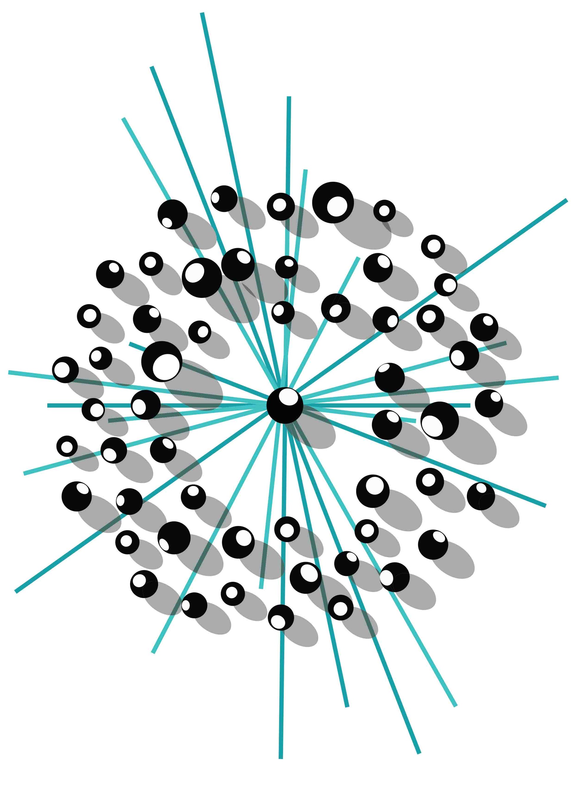 Affiche aux lignes vert menthe et sphères noires et blanches