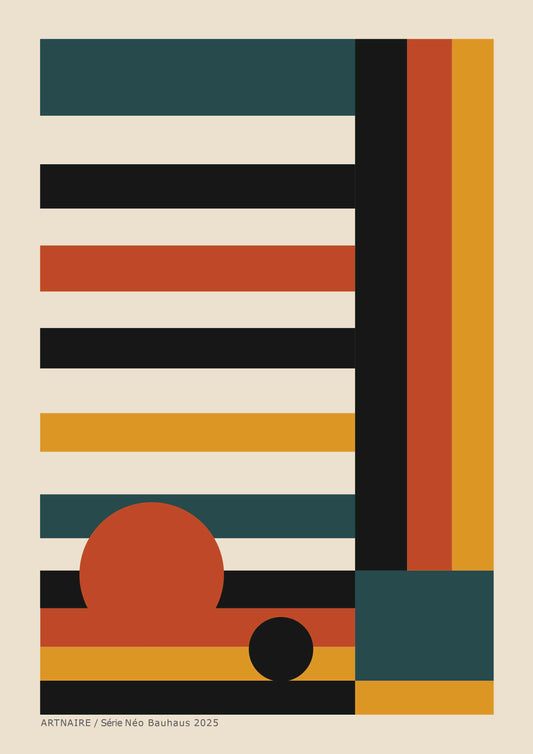 Affiche d'art mural graphique avec lignes et cercles aux couleurs chaudes