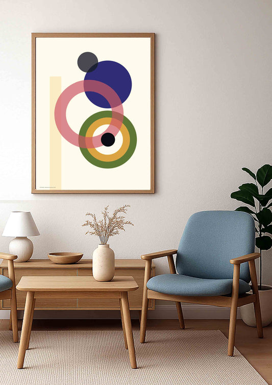 Salon scandinave décoré avec affiche Néo Bauhaus 05