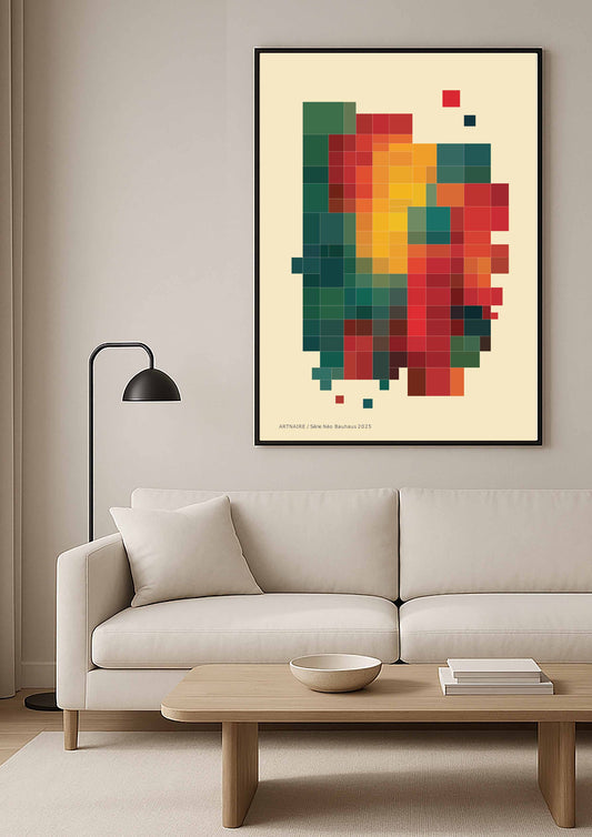 décoration murale : poster géométrique abstrait à carrés colorés