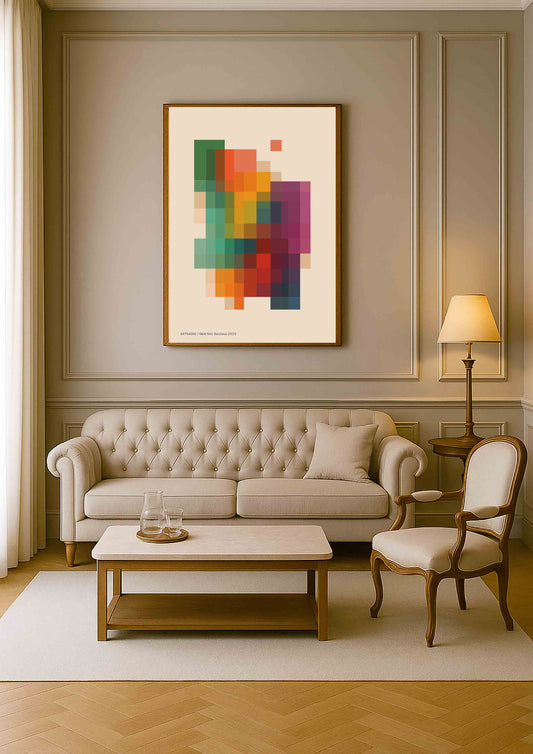 décoration murale minimaliste avec carrés colorés