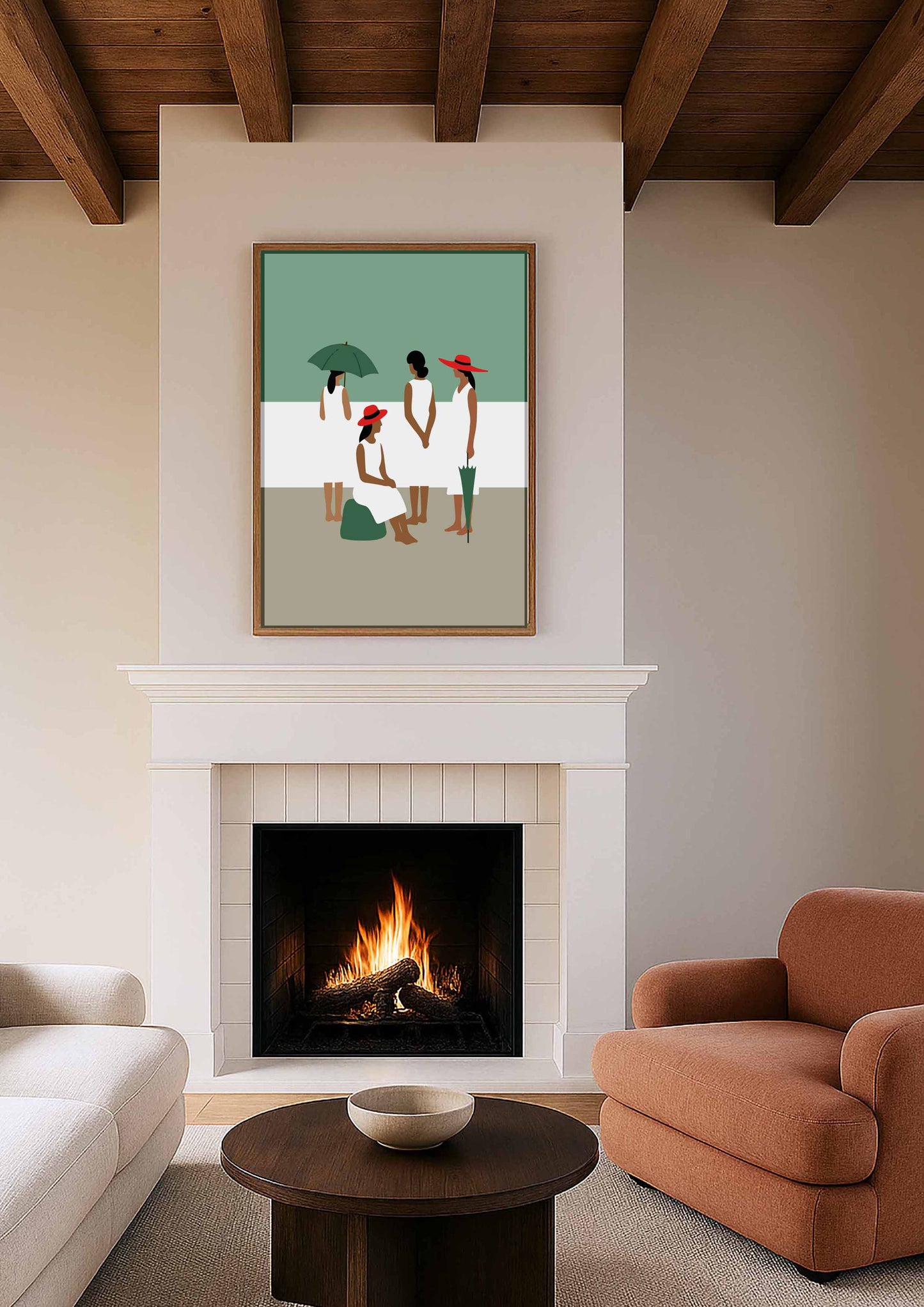 décoration murale féminine dans les tons vert, gris et blanc