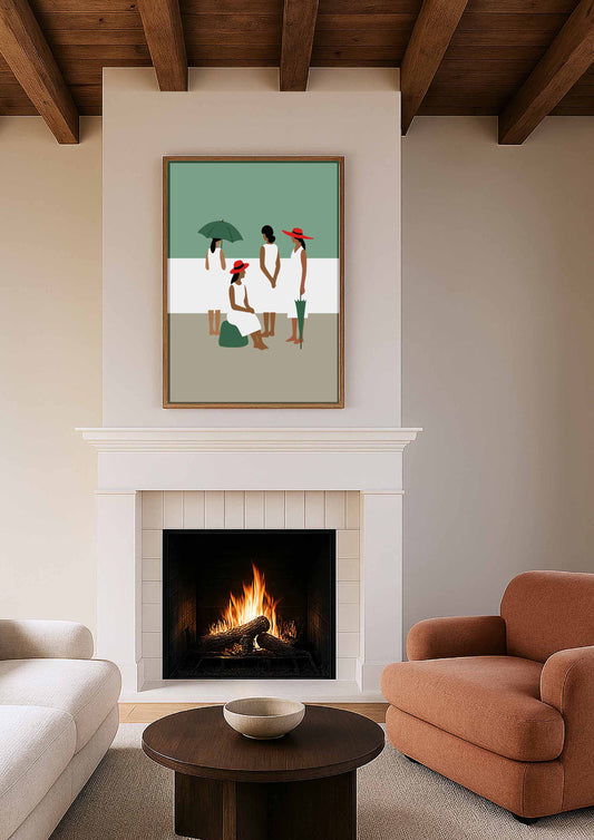 décoration murale féminine dans les tons vert, gris et blanc