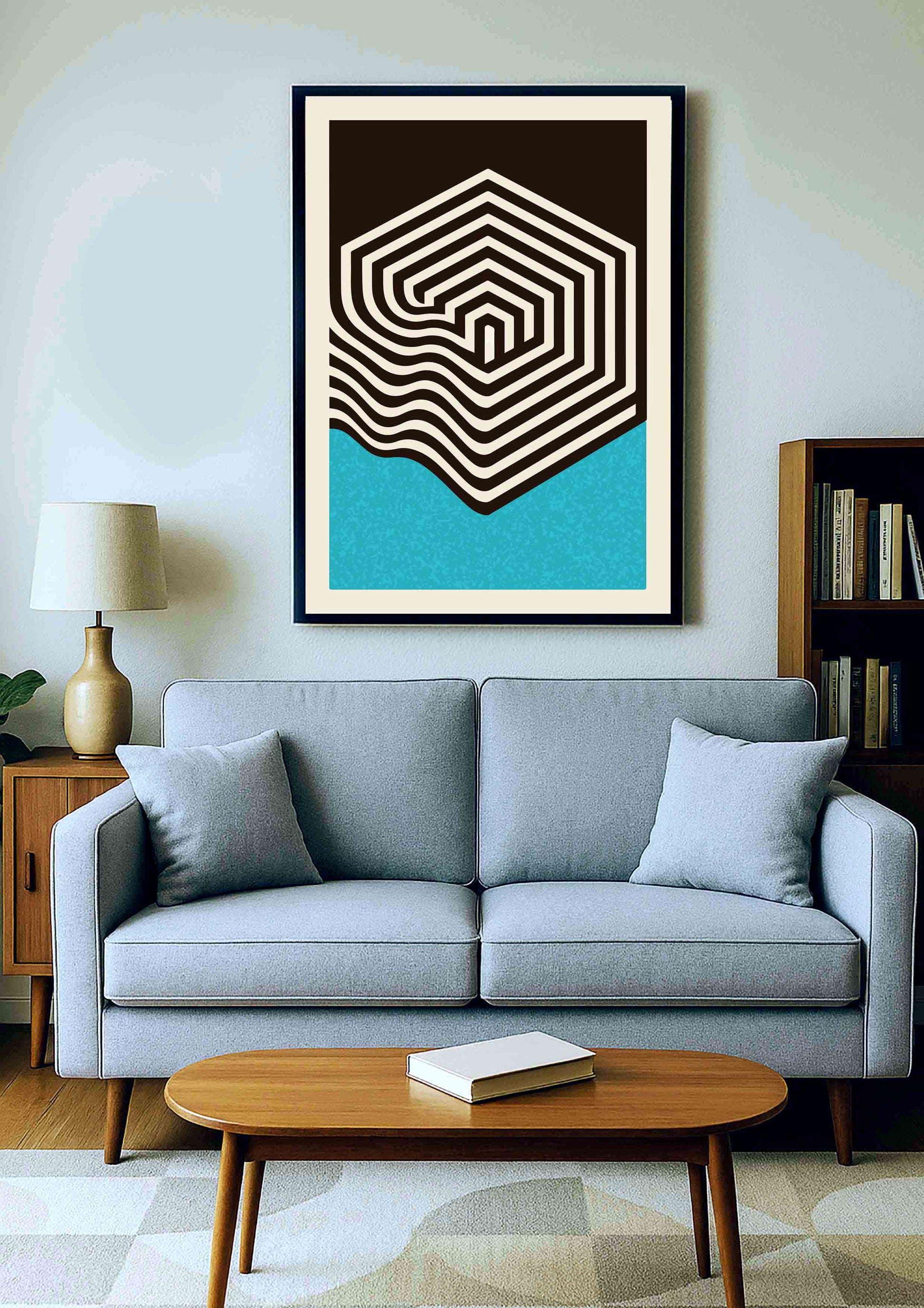 décoration murale contemporaine, tons bleu, chocolat et crème