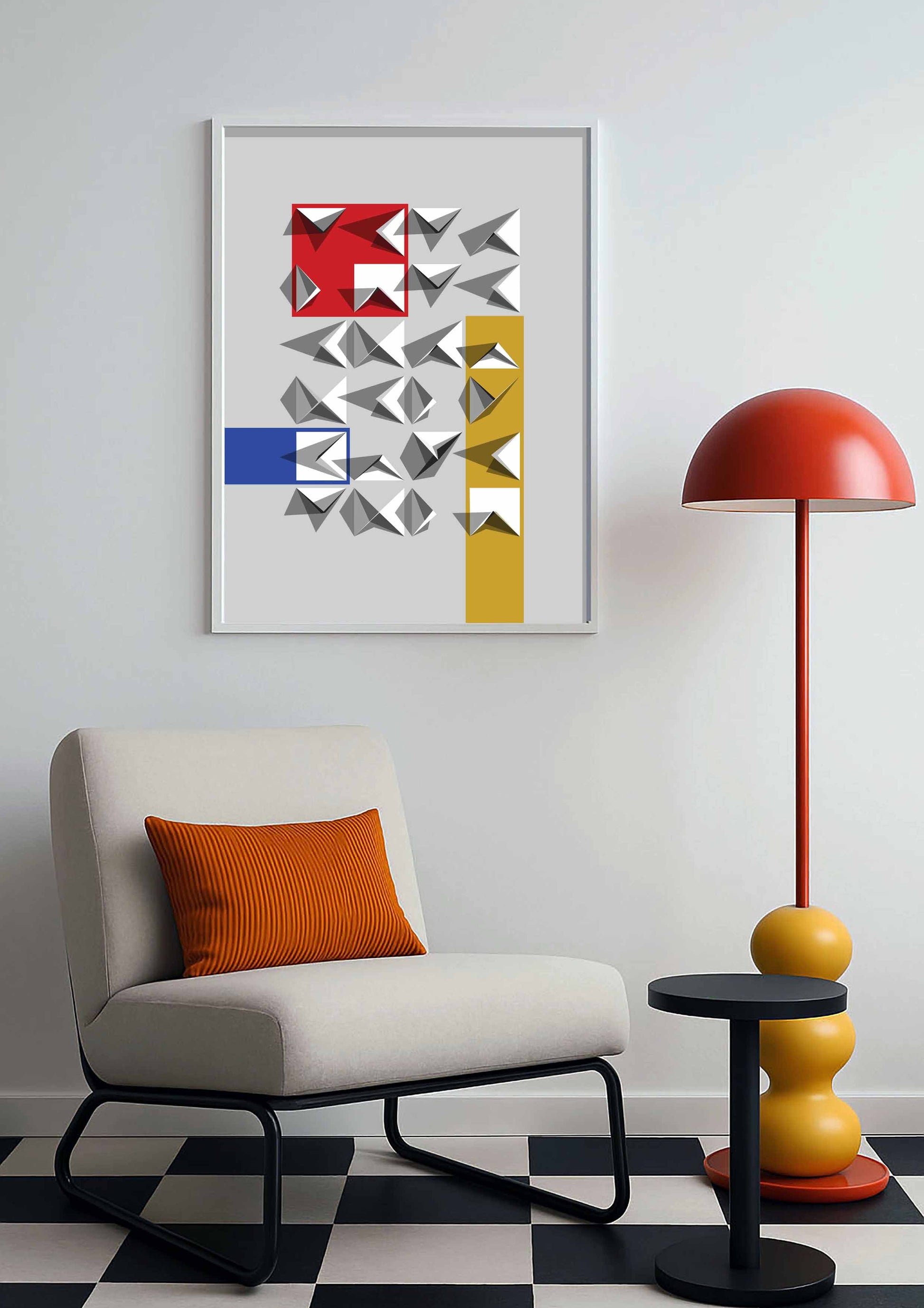 Affiche façon Mondrian dans un salon