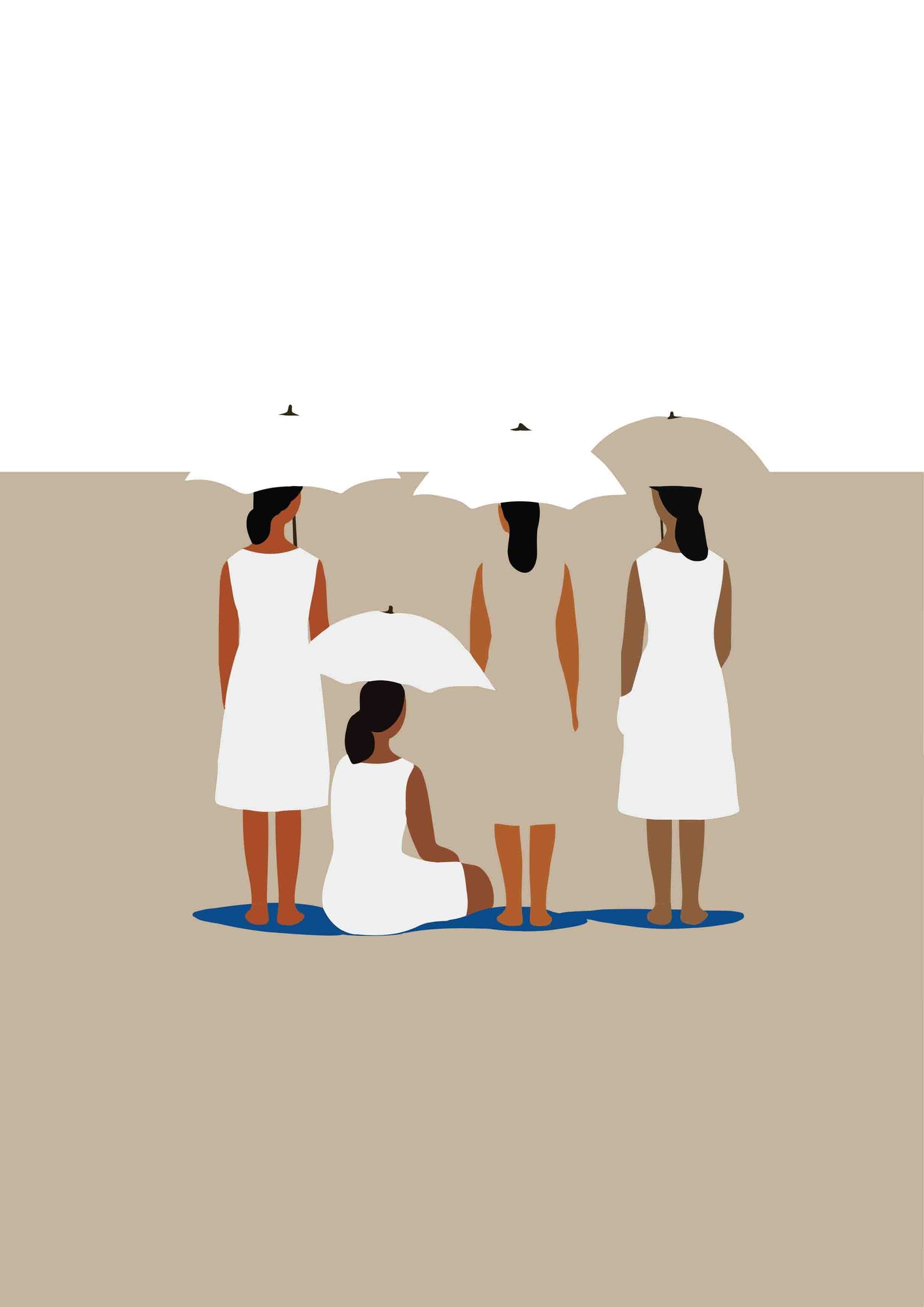 Affiche femmes avec ombrelles regardant l'horizon - art minimaliste