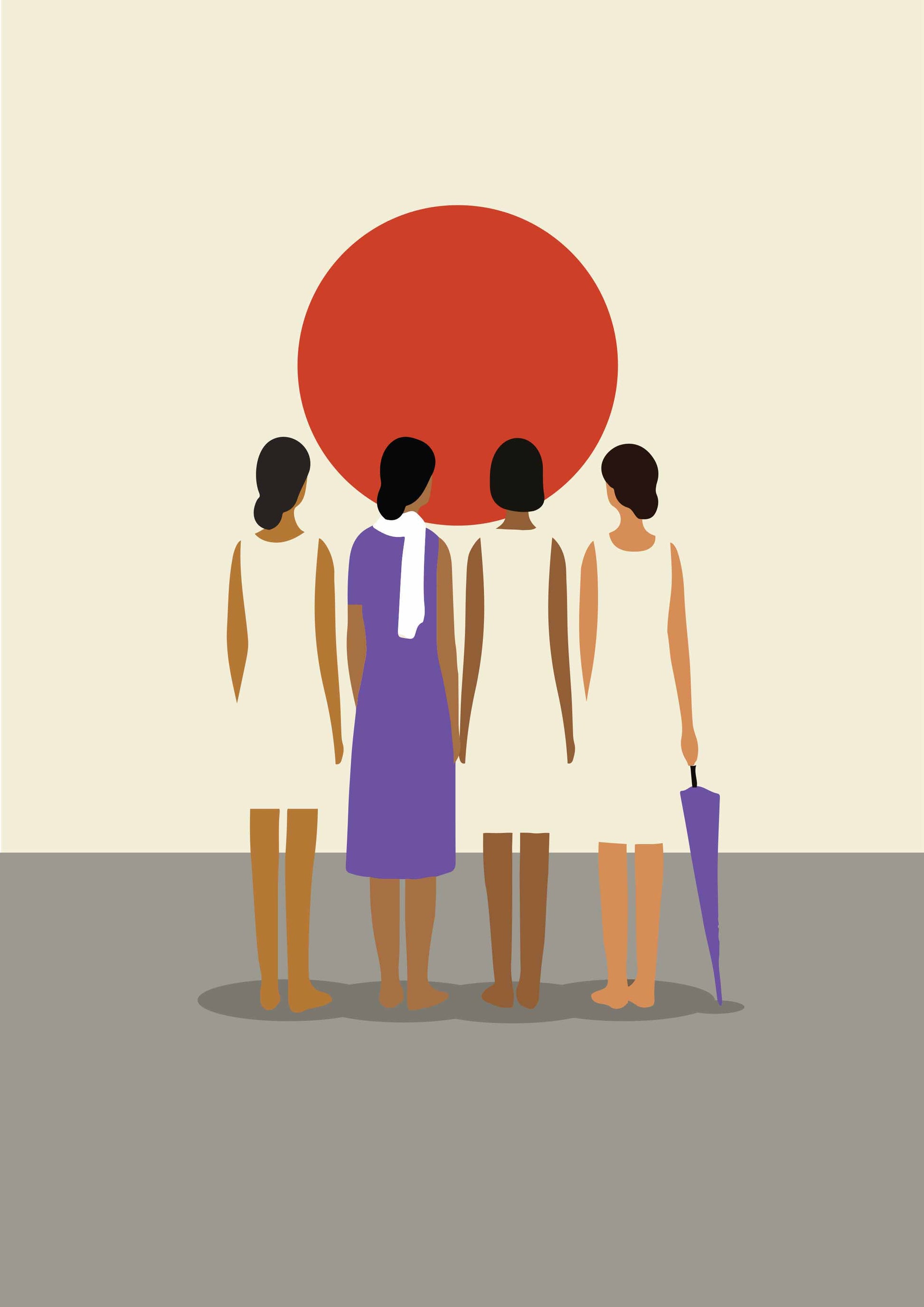 Affiche d'art sobre : femmes de dos regardant le soleil 