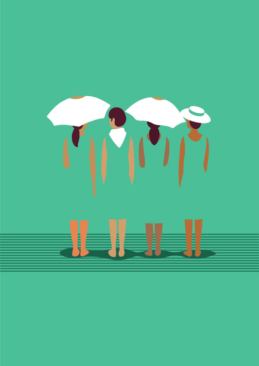 Affiche artistique moderne silhouettes féminines en vert émeraude et blanc