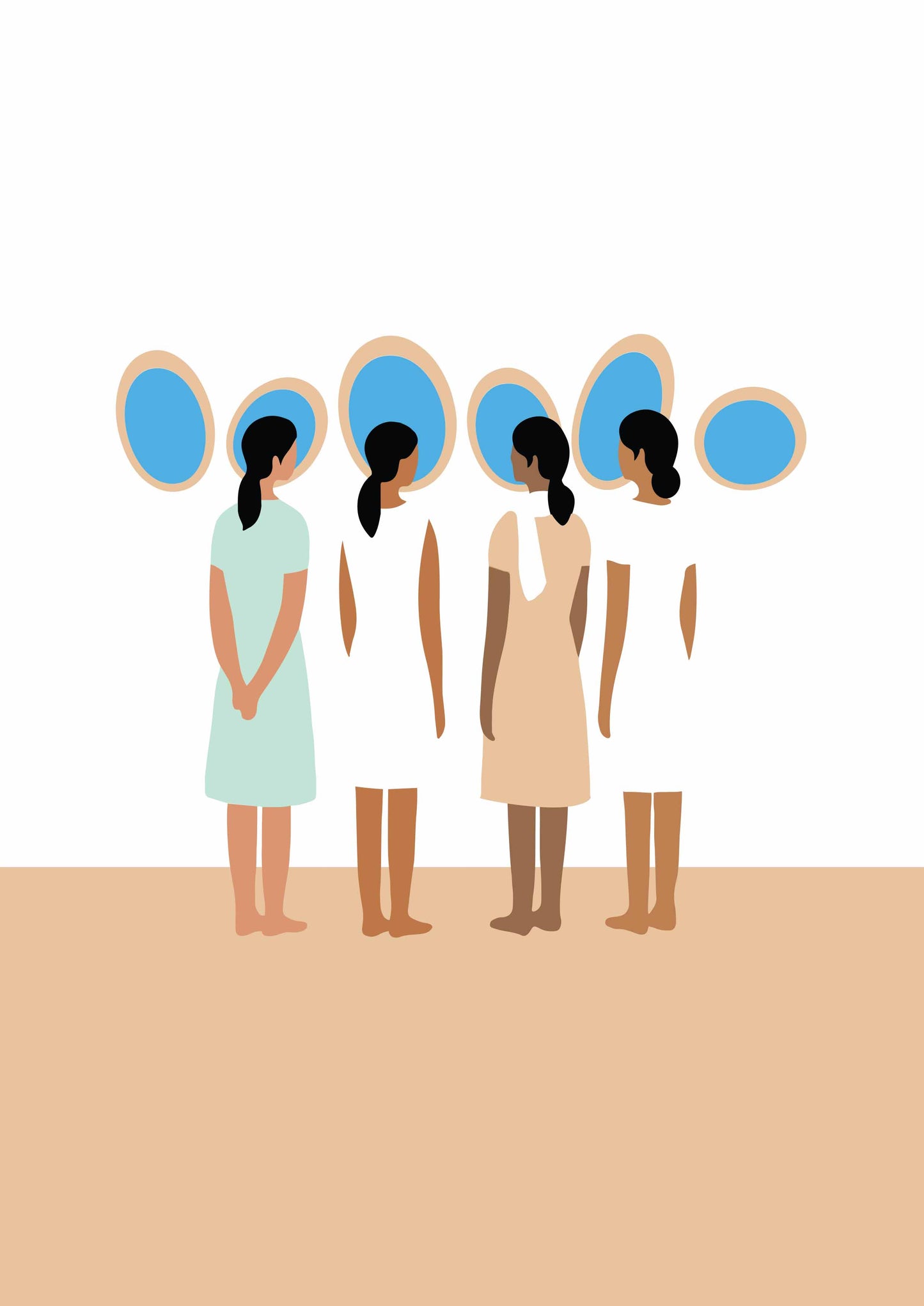 affiche minimaliste femmes regardant au travers de hublots 