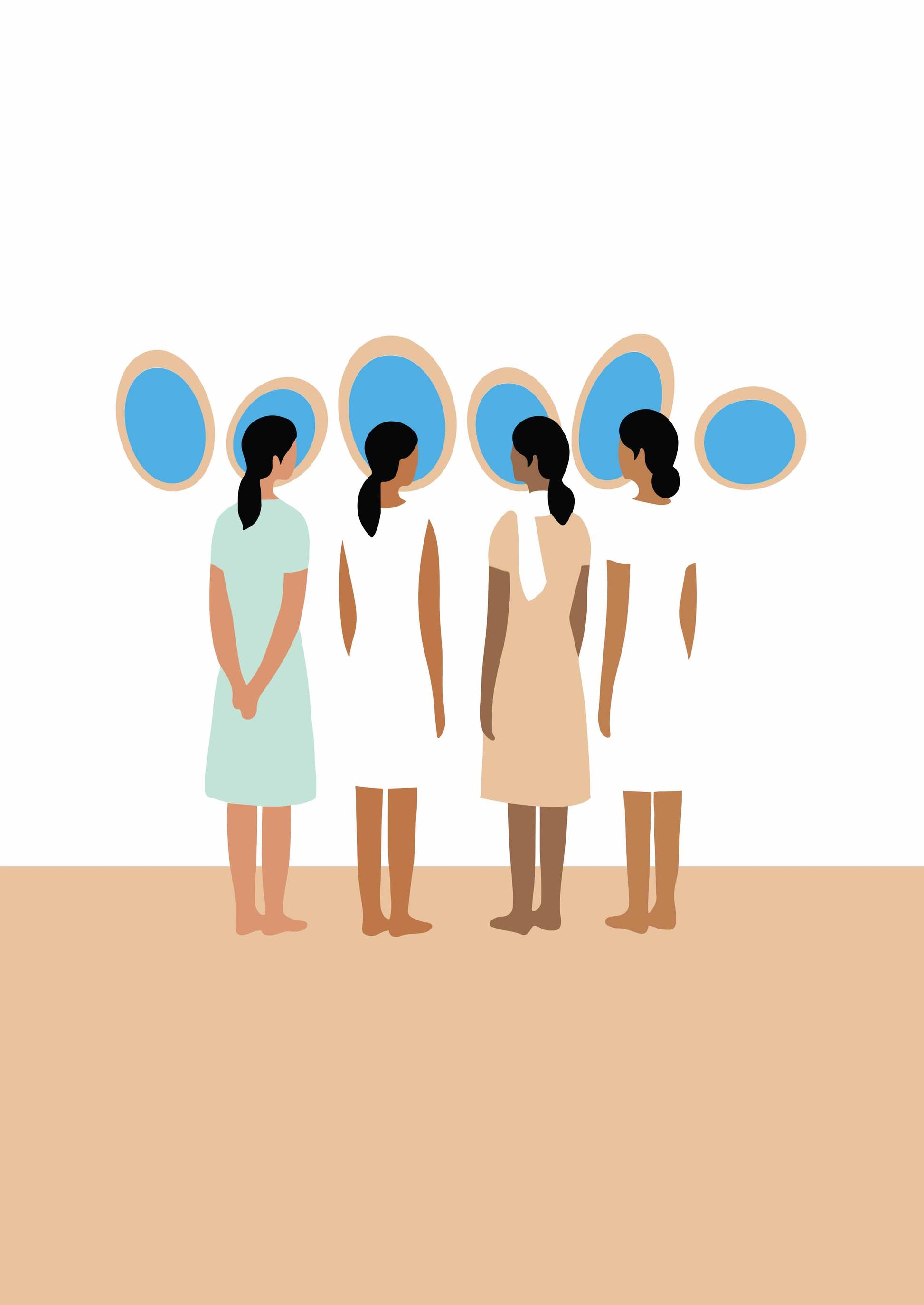 affiche minimaliste femmes regardant au travers de hublots 