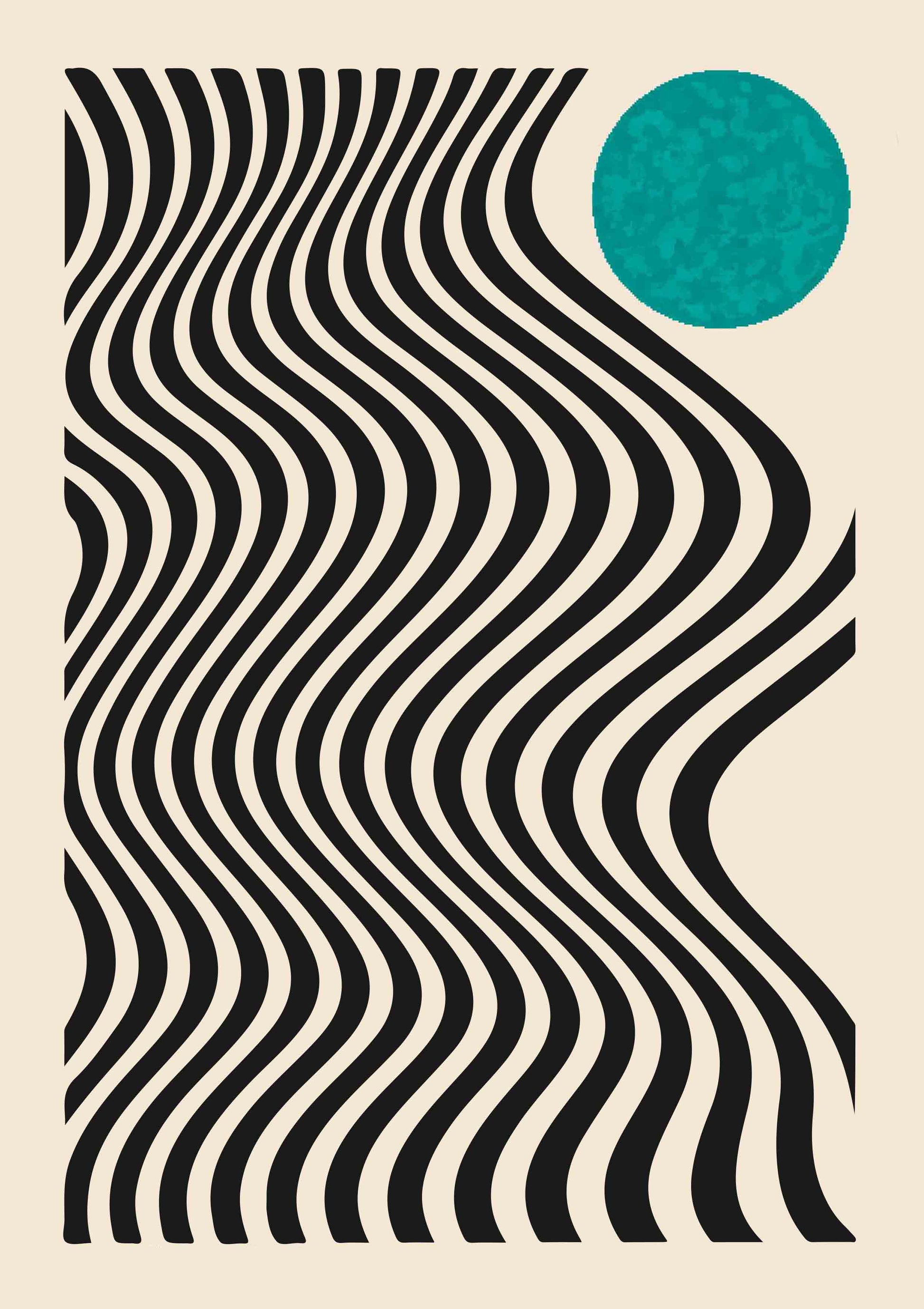 affiche abstraite noir, blanc et turquoise