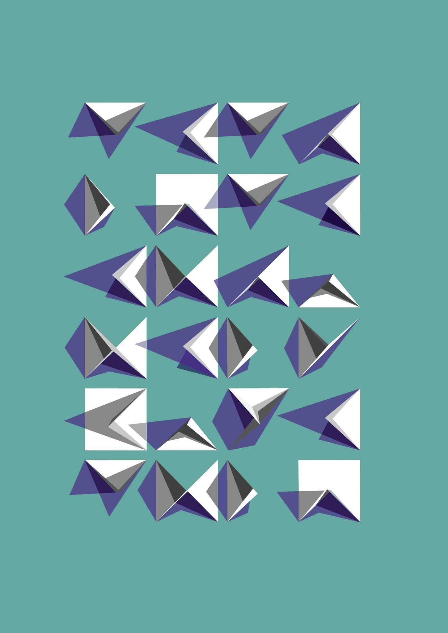 Affiche art moderne colorée : fond vert, triangles blancs et ombres portées